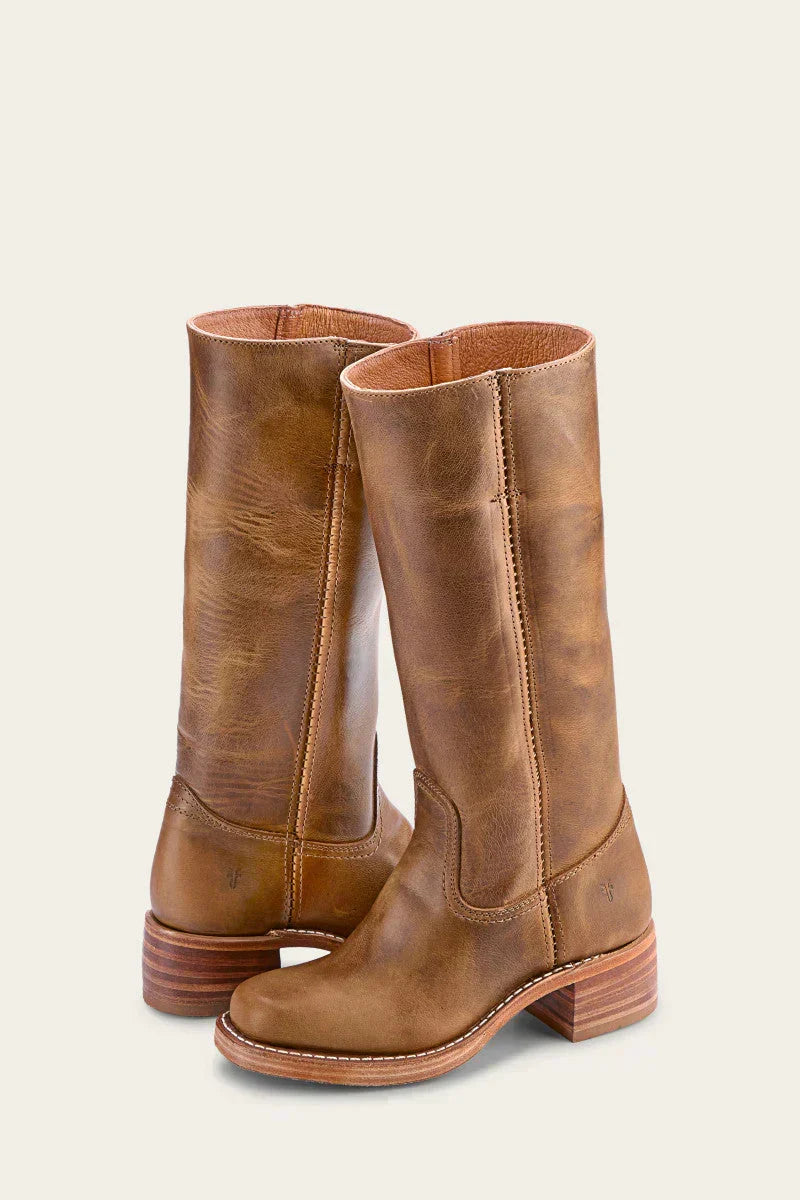 Women's Cowgirl Boots | Round Toe Stacked Heel Leather