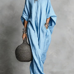 Women's Long Dress | Relaxed Silhouette Batwing Sleeve Linen
