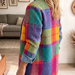 Women's Denim Jacket | Plaid Knit Relaxed Fit Button Front