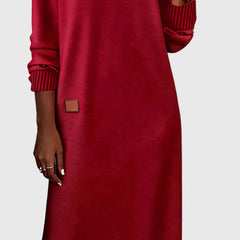 Women's Red Dress | V-Neck Long Sleeve Midi Knit