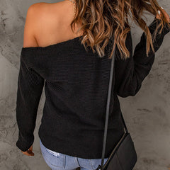 Women's Off The Shoulder Sweater | Ribbed Knit Long Sleeve Cold Shoulder
