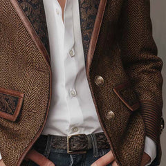Women's Blazer | Tweed Herringbone Button Closure Tailored