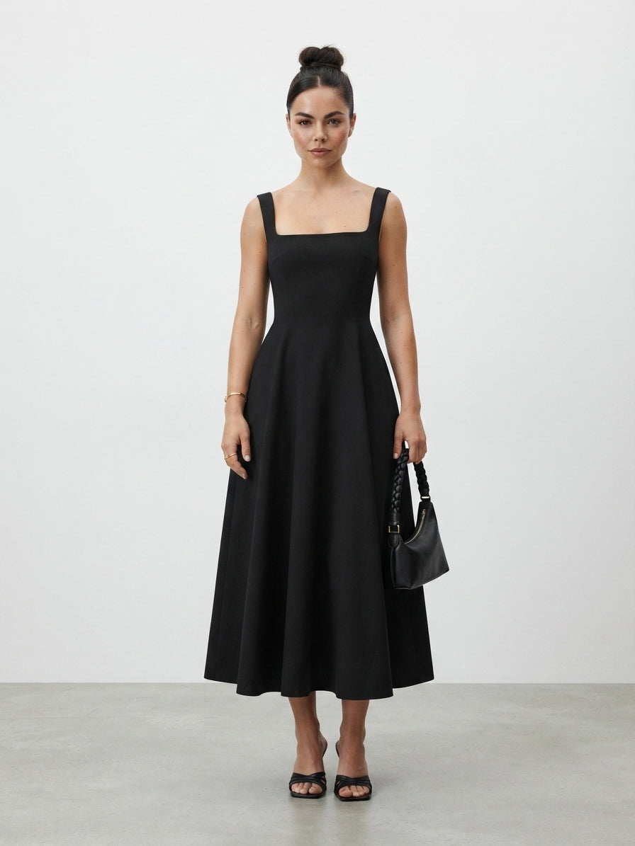 Women's Formal Dress | Midi Square Neckline Sleeveless