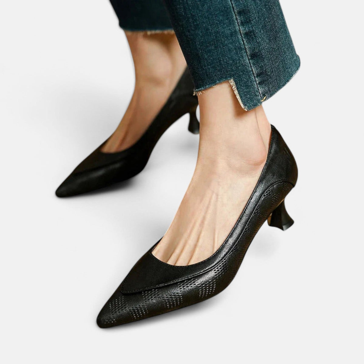 Women's Kitten Heels | Pointed Toe Leather Embossed