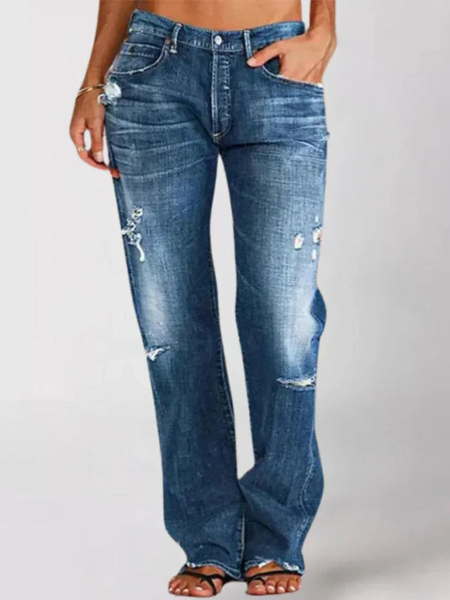 Women's Black Jeans | Low Rise Wide Leg Distressed Denim