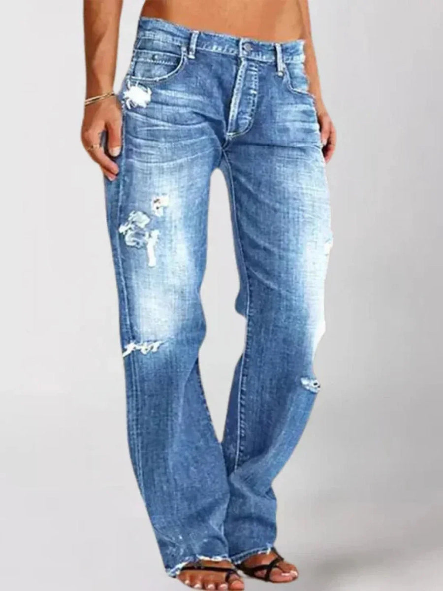 Women's Black Jeans | Low Rise Wide Leg Distressed Denim