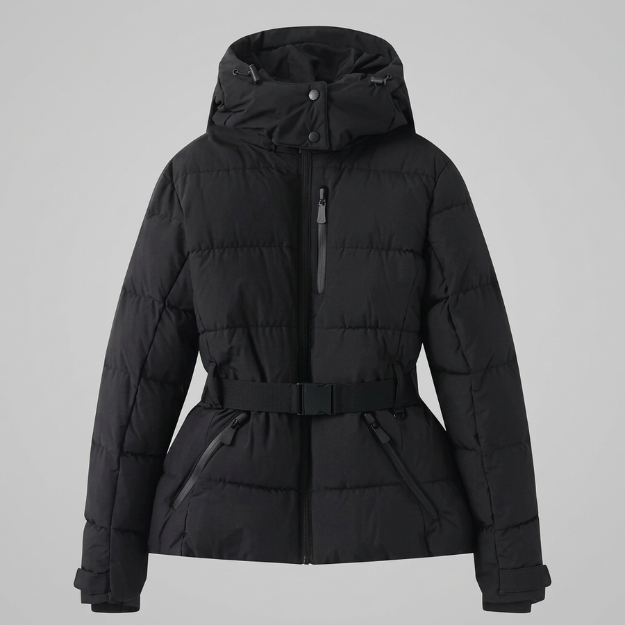 Women's Puffer Jacket | Quilted Hooded Belted Zip Front