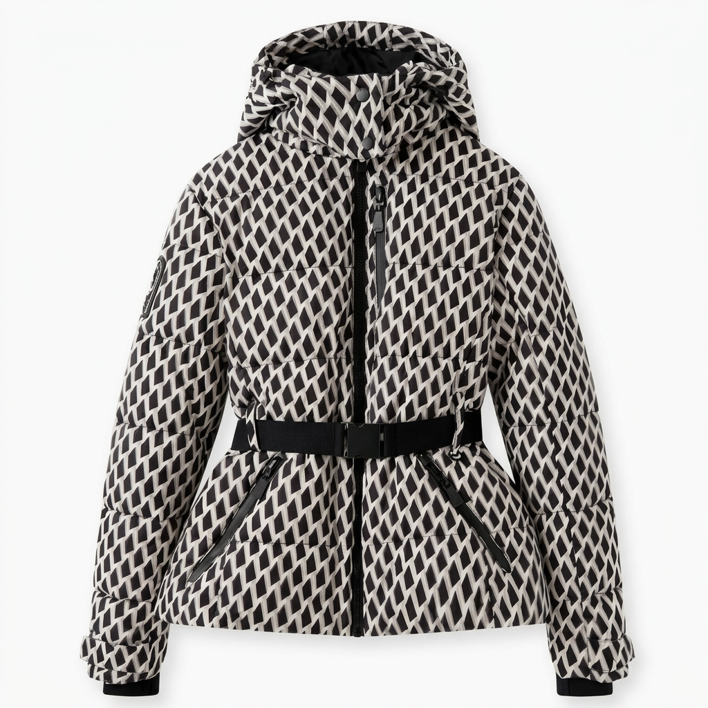 Women's Puffer Jacket | Quilted Hooded Belted Zip Front