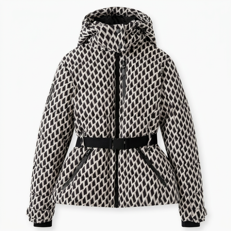 Women's Puffer Jacket | Quilted Hooded Belted Zip Front