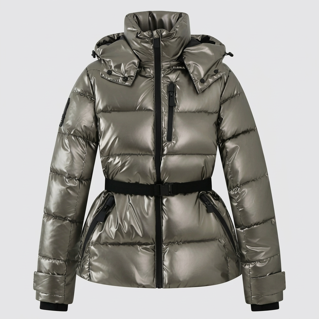 Women's Puffer Jacket | Quilted Hooded Belted Zip Front