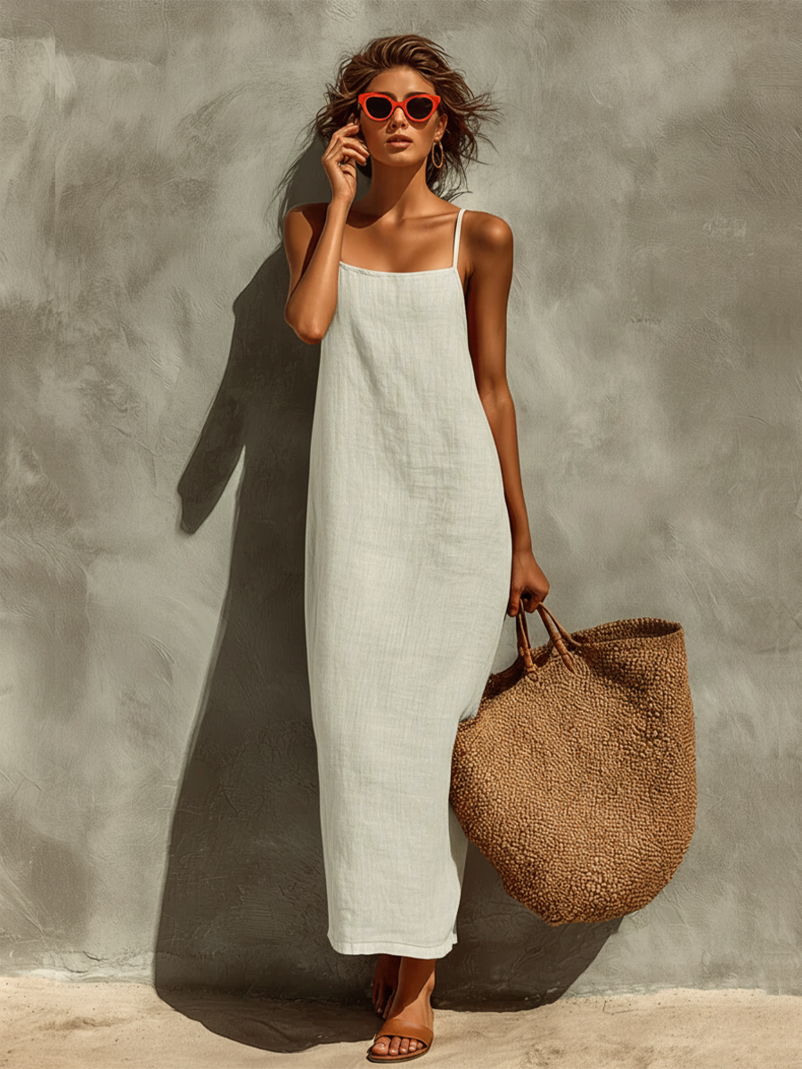 Women's Cotton Dress | Maxi Square Neck Spaghetti Sleeveless