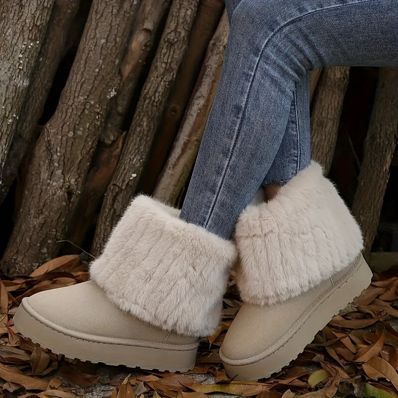 Women's Platform Boots | Fur Cuff Suede Slip-On