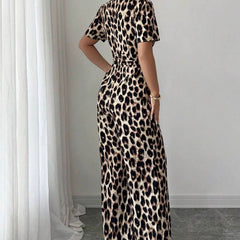 Women's Jumpsuit | Wrap Neckline Wide Leg Leopard Print
