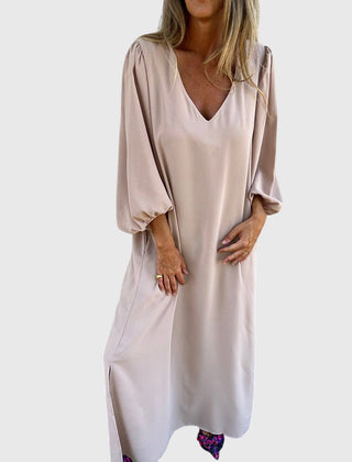 Women's Boho Dress | V-Neck Puff Sleeve Midi Pockets