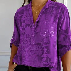 Women's Going Out Top | Lapel Collar Sequin Sleeves