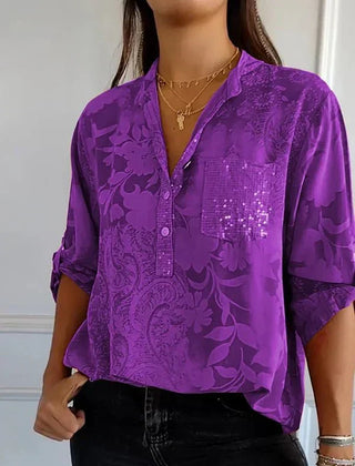 Women's Going Out Top | Lapel Collar Sequin Sleeves