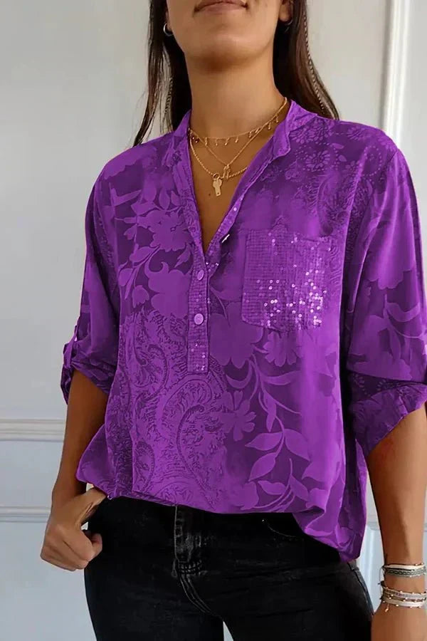 Women's Going Out Top | Lapel Collar Sequin Sleeves