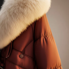 Women's Quilted Coat | Oversized Fur Collar Zip Front Padded