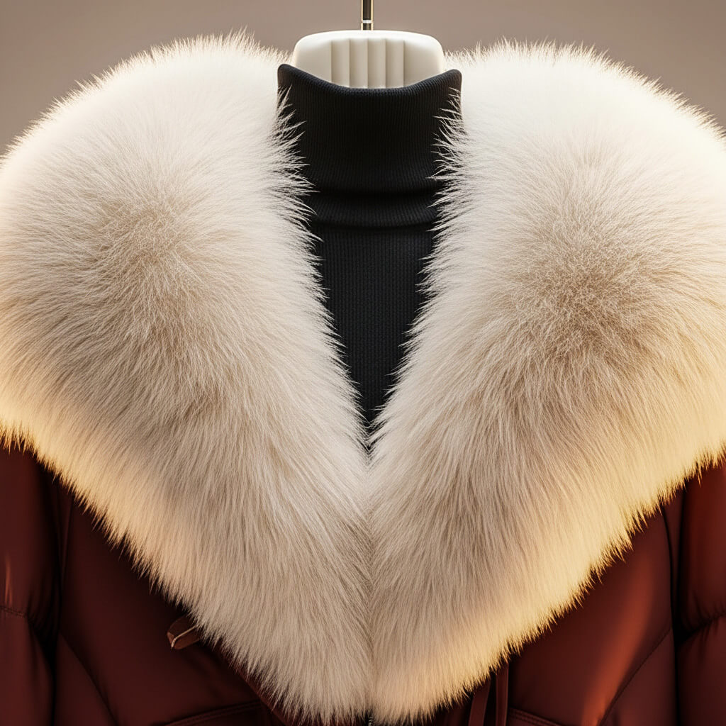Women's Quilted Coat | Oversized Fur Collar Zip Front Padded
