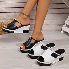 Women's Platform Slide | Open Toe Block Heel Wedge Sole