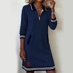 Women's Casual Mini Dress | Quarter-Zip Collar Striped Cuffs Relaxed Fit