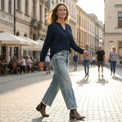 Women's Straight Leg Jeans | Retro Wash Distressed Ankle Denim