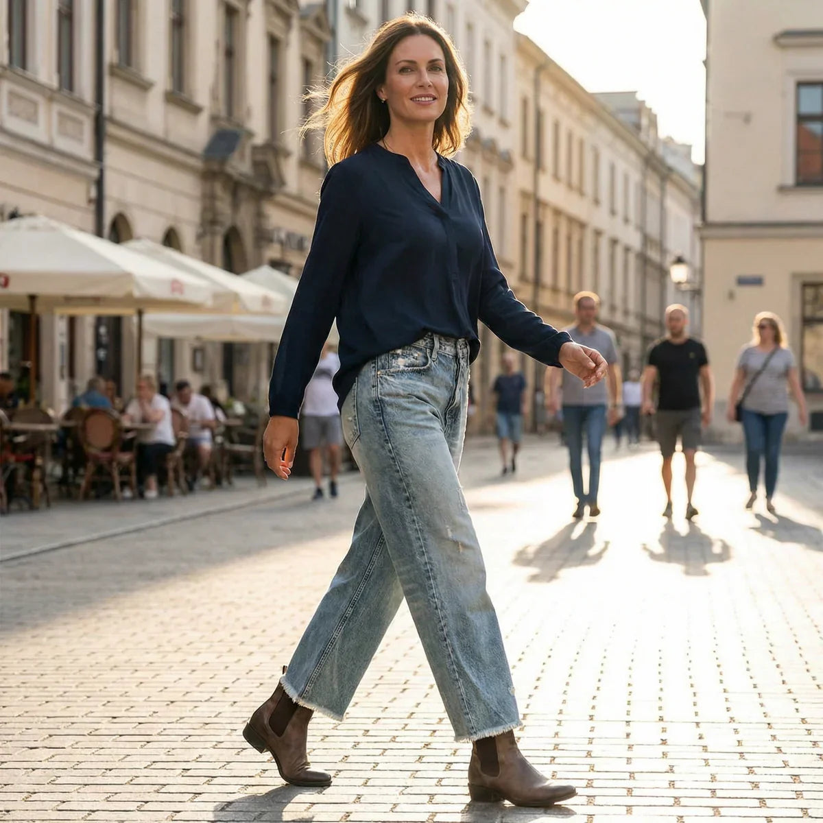 Women's Straight Leg Jeans | Retro Wash Distressed Ankle Denim