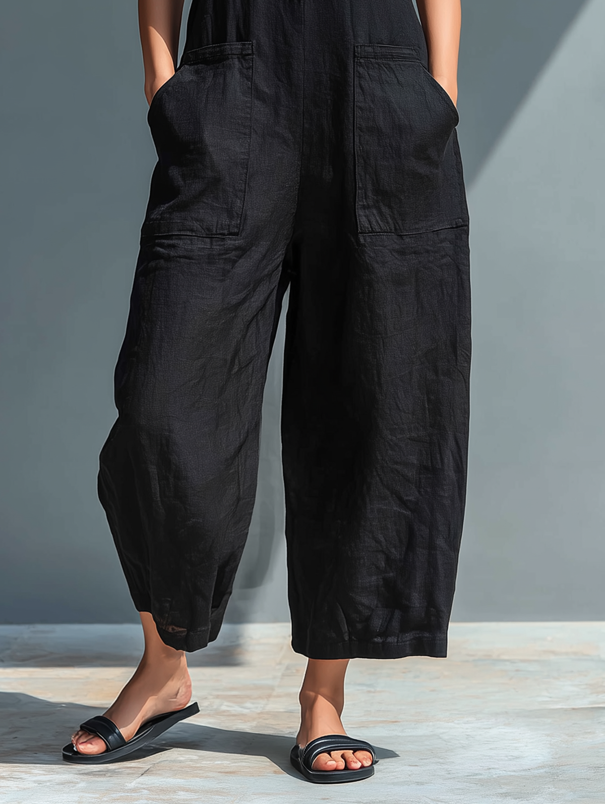 Women's Playsuit | Stand Collar Button Front Sleeveless Linen