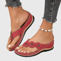 Women's Flip Flop | Open Toe Flower Embellished Wedge