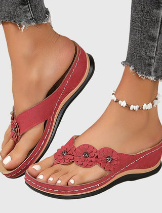 Women's Flip Flop | Open Toe Flower Embellished Wedge