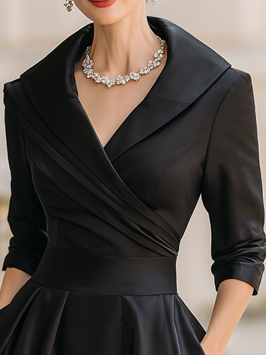 Women's Formal Dress | Midi V-Neck Wrap Three-Quarter Sleeve