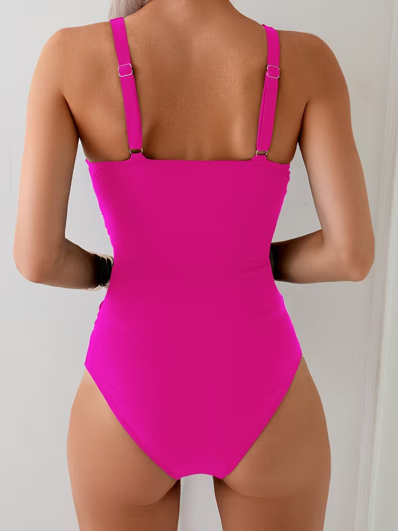 Women's Bathing Suit Dress | Wrap Neckline Sleeveless Ruched