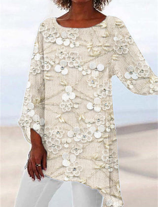 Women's Sparkly Top | Asymmetric Lace Floral Embellished