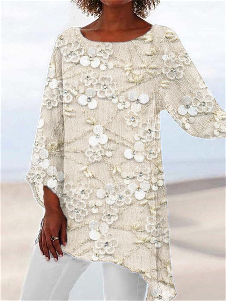 Women's Sparkly Top | Asymmetric Lace Floral Embellished