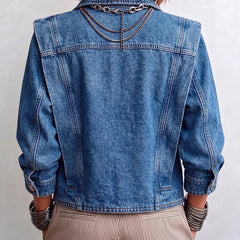 Women's Denim Jacket | Collared Button Closure Long Sleeve