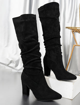 Women's Slouch Boots | Knee-High Block Heel Suede