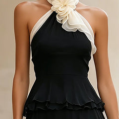Women's Floral Mini Dress | Halter Neck Tiered Ruffle Chiffon
