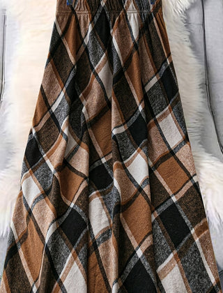 Women's Long Skirt | Maxi Plaid Wool A-Line Flared