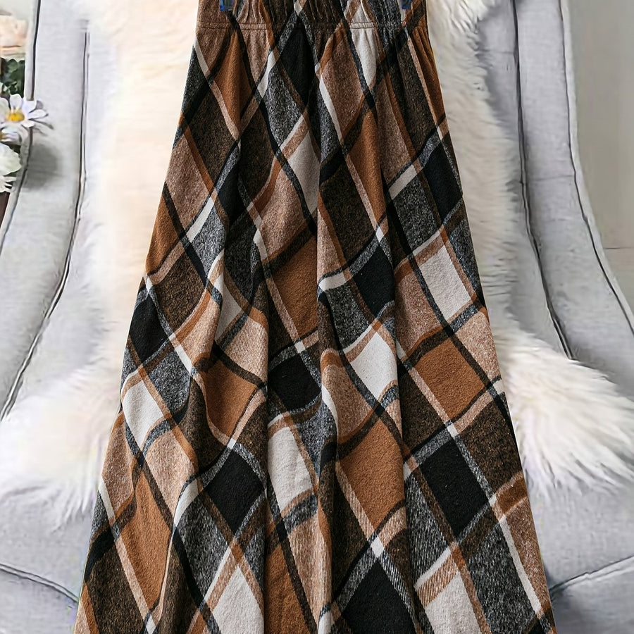 Women's Long Skirt | Maxi Plaid Wool A-Line Flared