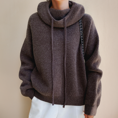 Women's Sweatshirt | Cowl Neck Drawstring Knit Long Sleeve