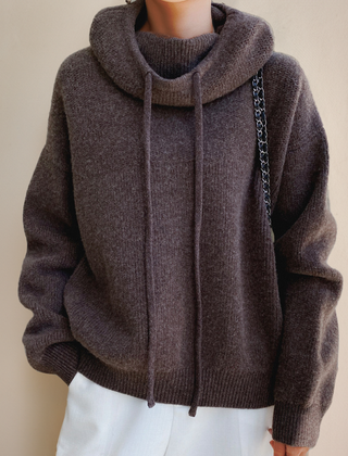 Women's Sweatshirt | Cowl Neck Drawstring Knit Long Sleeve