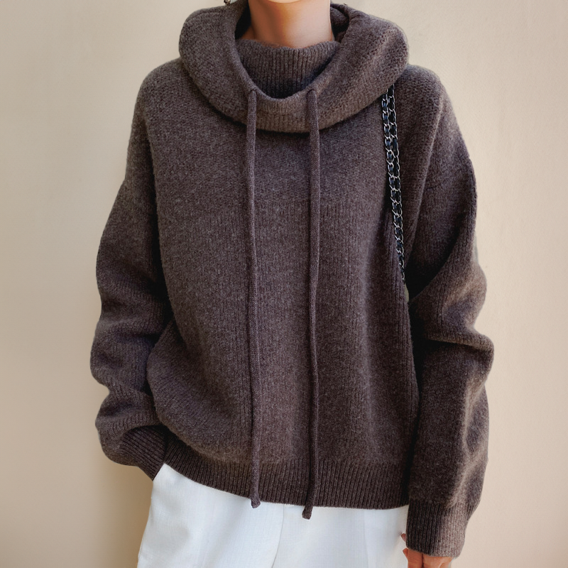 Women's Sweatshirt | Cowl Neck Drawstring Knit Long Sleeve
