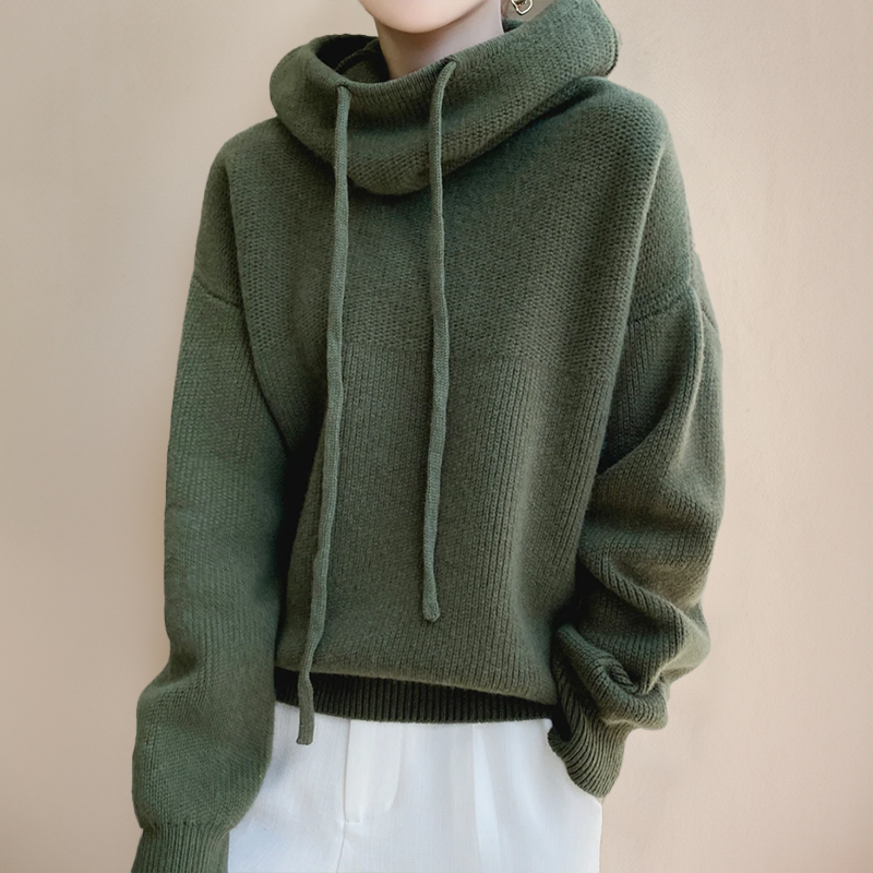 Women's Sweatshirt | Cowl Neck Drawstring Knit Long Sleeve