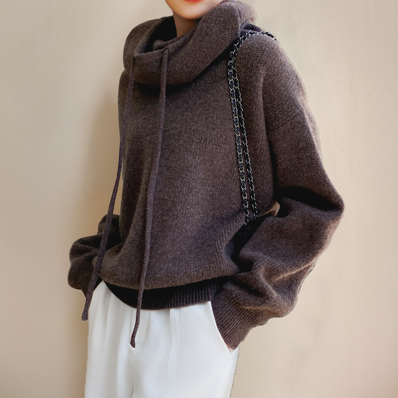 Women's Sweatshirt | Cowl Neck Drawstring Knit Long Sleeve
