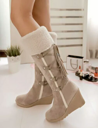 Women's Winter Boots | Fleece-Lined Lace-Up Wedge Heel