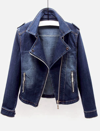 Women's Denim Jacket | Collar Lapel Button Front Relaxed Fit