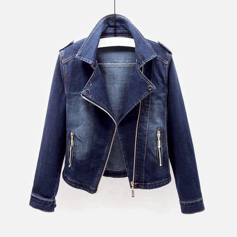 Women's Denim Jacket | Collar Lapel Button Front Relaxed Fit