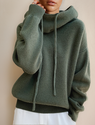 Women's Sweatshirt | Cowl Neck Drawstring Knit Long Sleeve