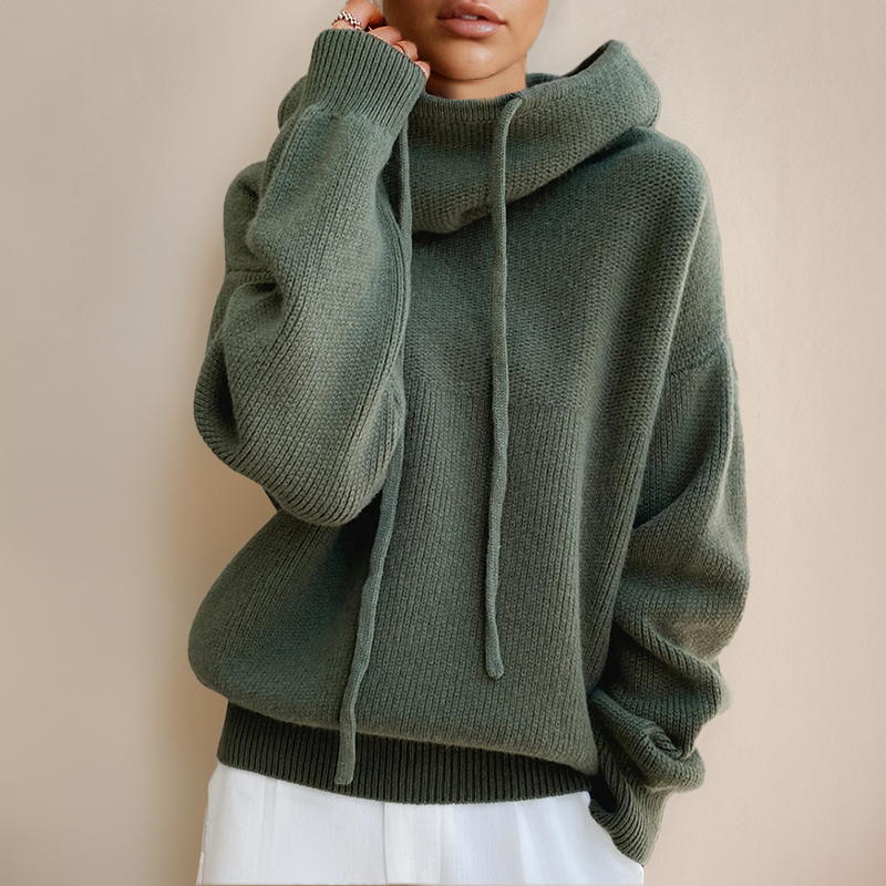 Women's Sweatshirt | Cowl Neck Drawstring Knit Long Sleeve