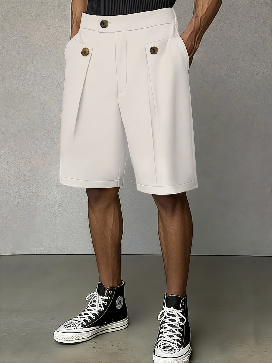 Men's White Linen Shorts | Pleated Tailored High-Rise